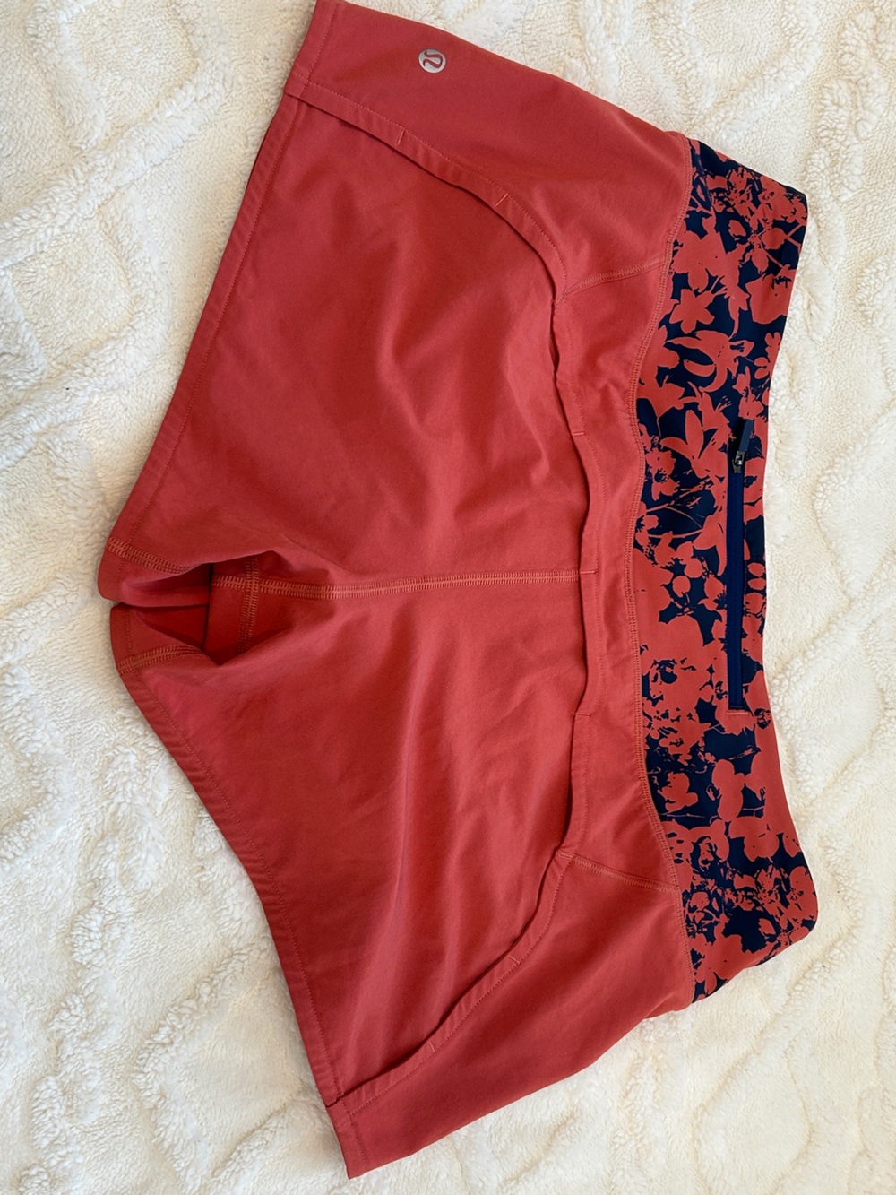 Lululemon Rust Red Athletic Skort with Navy Floral Waistband